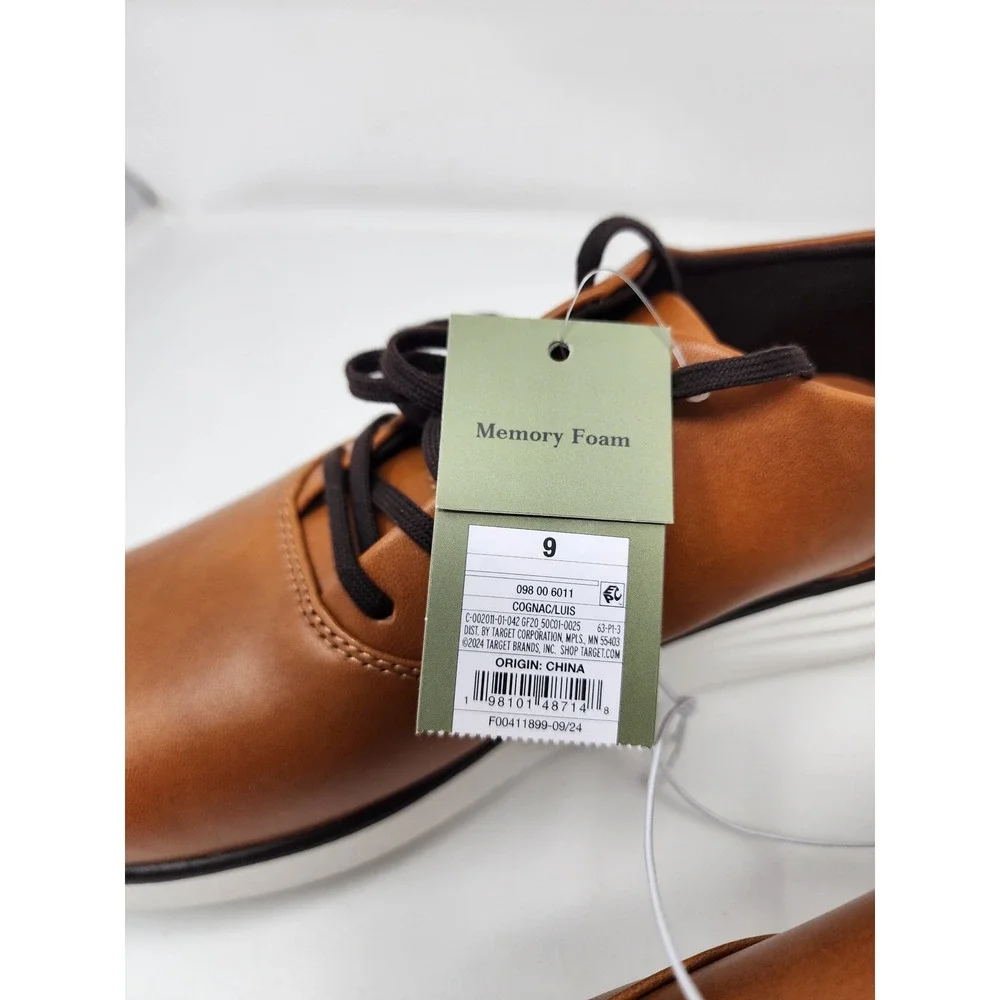 Goodfellow & Co Mens Lace Up Dress Sneakers Brown Faux Leather Size 9